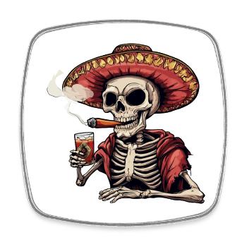 Skelett Totenkopf Totenschädel Zigarre Schnaps - Viereckiger Kühlschrankmagnet - Weiß - Vorne