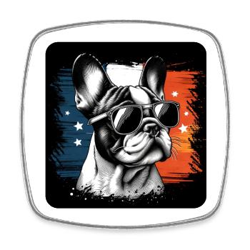 Französische Bulldogge Frenchie mit Sonnenbrille - Viereckiger Kühlschrankmagnet - Weiß - Vorne