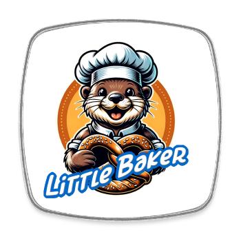 Drôle de petite loutre avec chapeau de boulanger et bretzel - Magnet carré - blanc - Devant