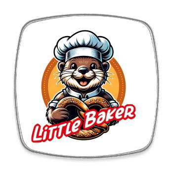 Drôle de petite loutre avec chapeau de boulanger et bretzel - Magnet carré - blanc - Devant