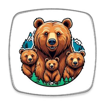 Grizzly Mama mit Kindern Babys - Viereckiger Kühlschrankmagnet - Weiß - Vorne