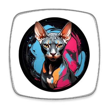 Portrait de chat Sphynx en technique aquarelle - Magnet carré - blanc - Devant