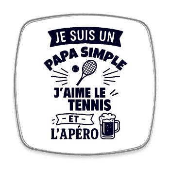 Papa simple tennis idée cadeau fête des pères - Magnet carré - blanc - Devant