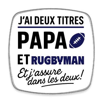 2 titres papa et rugbyman Rugby fête des pères - Magnet carré - blanc - Devant