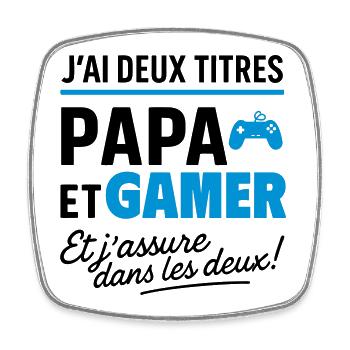 2 titres papa et gamer geek gaming cadeau humour - Magnet carré - blanc - Devant