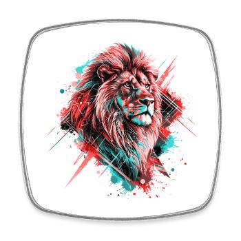 Lion Tête de Lion Coloré Prédateur Art - Magnet carré - blanc - Devant