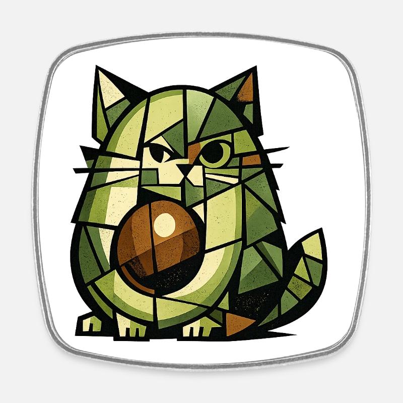 Version cubisme AvoCat - Magnet carré - blanc