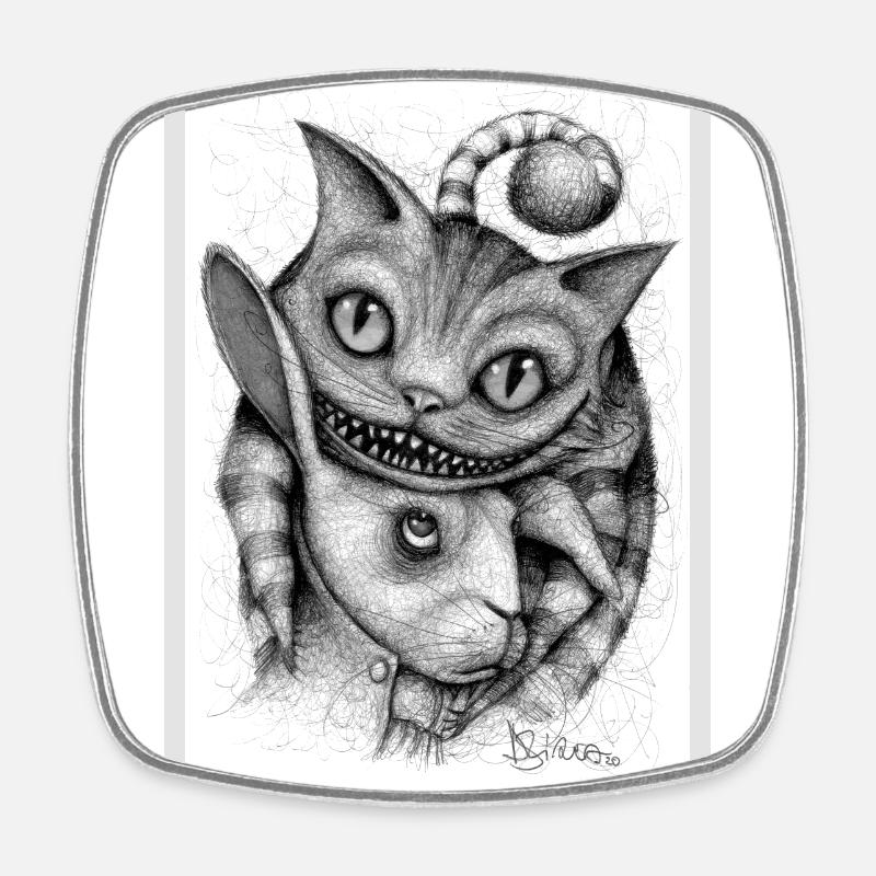 Chat du Cheshire et lapin blanc - Magnet carré - blanc