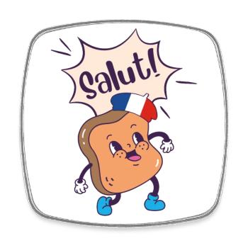 French Toast. Kawaii Food Pun. Digistickie. - Square fridge magnet - white - Front