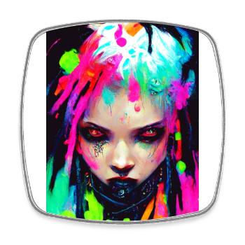 Evil Cyber Goth Girl Neon Colors Dreadlocks Punk - Square fridge magnet - white - Front