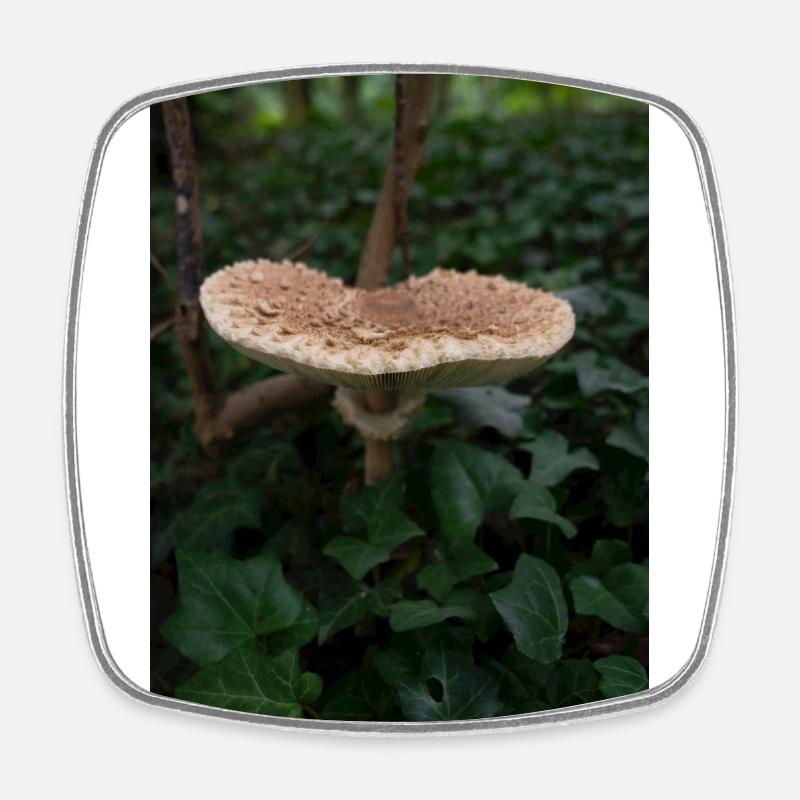 Umbrella mushroom in the forest - Square fridge magnet - white