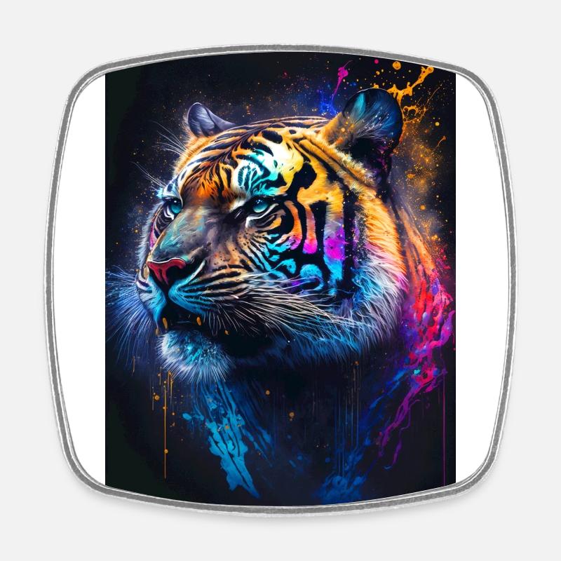 Coloured tiger with blobs - Square fridge magnet - white