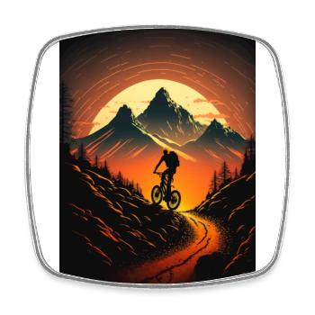 Mountain bikers in the sunset graphic - Square fridge magnet - white - Front