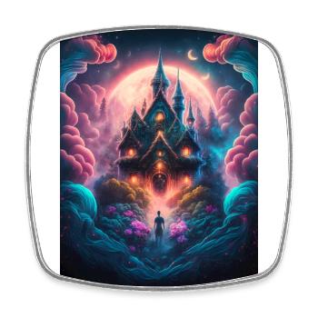Buntes Fantasy Schloss Zauber Mystisch Surreal - Viereckiger Kühlschrankmagnet - Weiß - Vorne