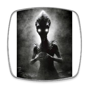Vintage Alien Portrait Foto Gruselig Sci-fi - Viereckiger Kühlschrankmagnet - Weiß - Vorne