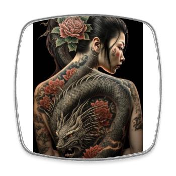 Geisha Yakuza Tatouage Dragon Japonais - Magnet carré - blanc - Devant