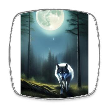 Wolf und Mond - Viereckiger Kühlschrankmagnet - Weiß - Vorne