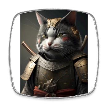 Samurai Cat Cat Cool Japan Warrior - Square fridge magnet - white - Front