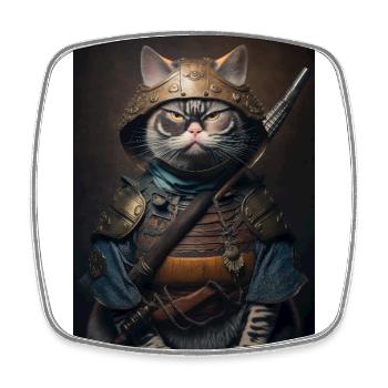 Samurai Katze Cat Cool Japan Krieger - Viereckiger Kühlschrankmagnet - Weiß - Vorne