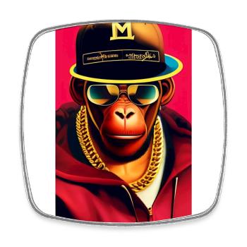Cool monkey with gold chain - Square fridge magnet - white - Front