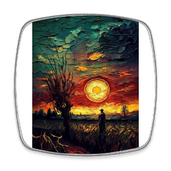 Sonnenuntergang Landschaft Feld Gemälde - Viereckiger Kühlschrankmagnet - Weiß - Vorne