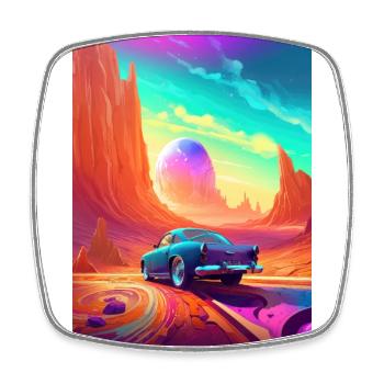 Hot Rod Car Futuristic Desert Colorful - Square fridge magnet - white - Front