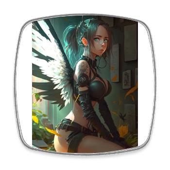 Divine Guardian - Magnifique design d’ange d’ange d’anime - Magnet carré - blanc - Devant