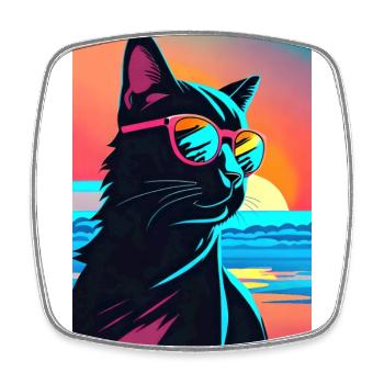 Synthwave Cat - Magnet carré - blanc - Devant