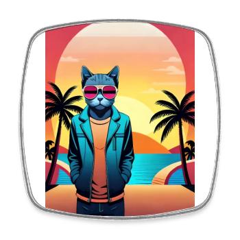 Synthwave Cat - Magnet carré - blanc - Devant