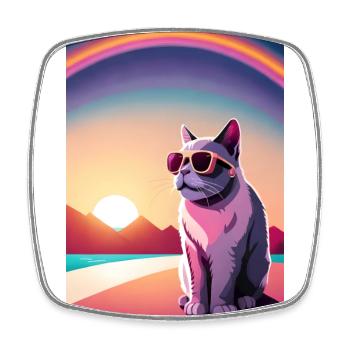 Synthwave Rainbow Cat - Magnet carré - blanc - Devant