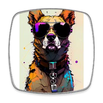 Inkpunk dog with sunglasses 2 - Square fridge magnet - white - Front