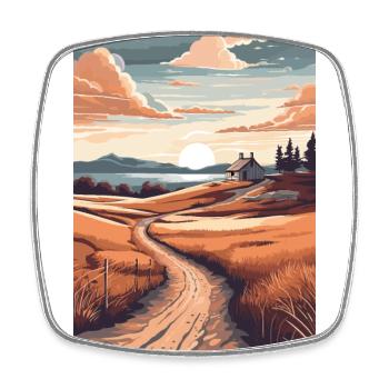 Paysage de chemin de terre Coucher de soleil - Magnet carré - blanc - Devant