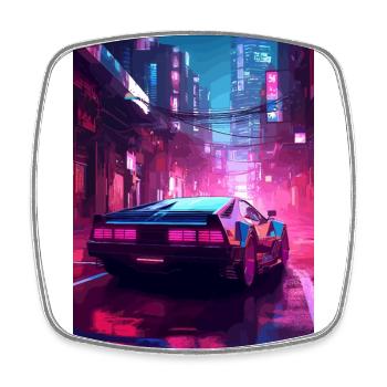Auto Neon Stadt - Viereckiger Kühlschrankmagnet - Weiß - Vorne