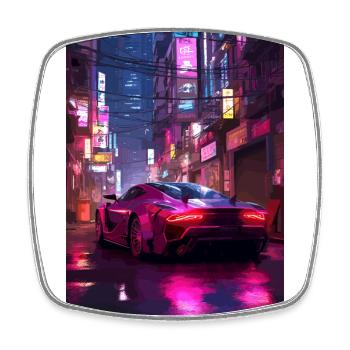 Auto Neon Stadt - Viereckiger Kühlschrankmagnet - Weiß - Vorne