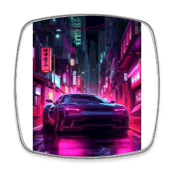 Auto Neon Stadt - Viereckiger Kühlschrankmagnet - Weiß - Vorne