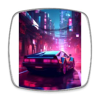 Auto Neon Stadt - Viereckiger Kühlschrankmagnet - Weiß - Vorne