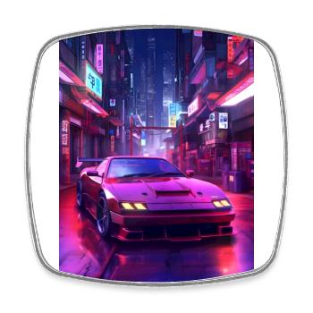 Auto Neon Stadt - Viereckiger Kühlschrankmagnet - Weiß - Vorne