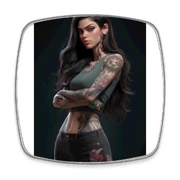 Ink Warrior: Anime Beauty Unleashed with Daring - Square fridge magnet - white - Front