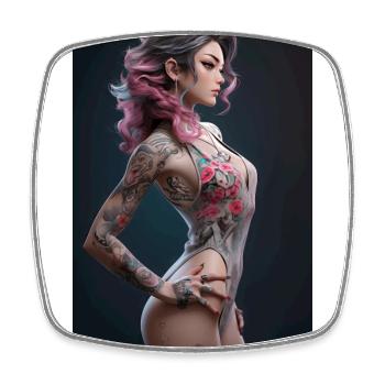 Sakura Splash: Anime Beauty with Pink and Black - Square fridge magnet - white - Front