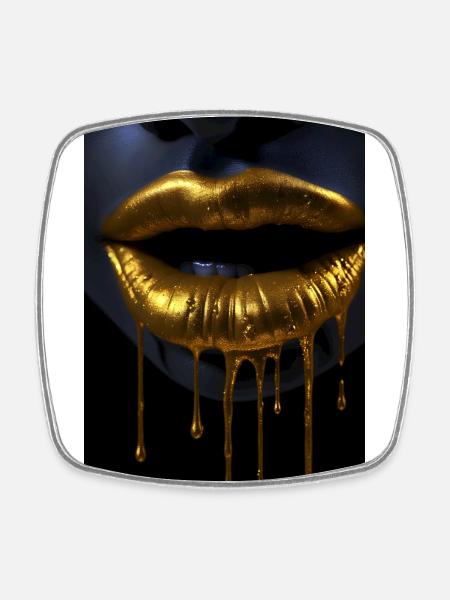 Lippen Reichtum Gold - Viereckiger Kühlschrankmagnet - Weiß