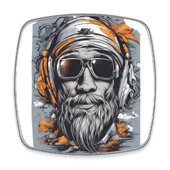 Beats & Beards Fusion Music Lover Sonnenbrille - Viereckiger Kühlschrankmagnet - Weiß - Vorne