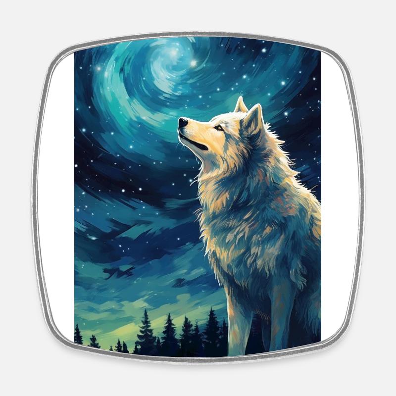 Loup - Magnet carré - blanc
