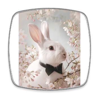 Gentleman lapin de Pâques – Charme de fleur - Magnet carré - blanc - Devant