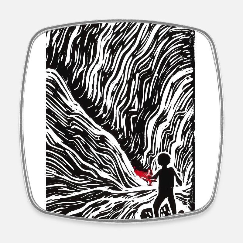 Linocut Illustration Red and Black Version - Square fridge magnet - white