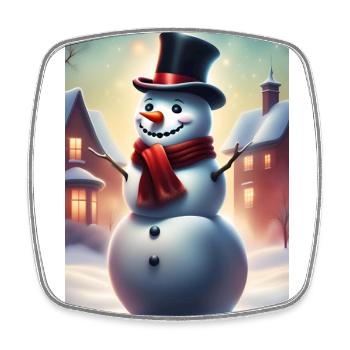 Bonhomme de neige à l’extérieur portant un chapeau haut de forme - Magnet carré - blanc - Devant