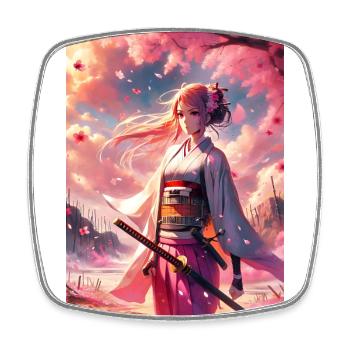 Anime Kriegerin mit Katana und Wakizashi - Viereckiger Kühlschrankmagnet - Weiß - Vorne