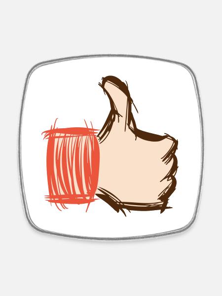 Pouce levé, pouce baissé, emoji dessiné à la main - Magnet carré - blanc