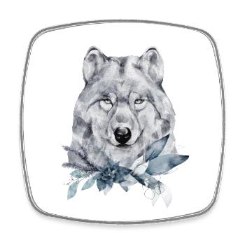 Wolf portrait decorated with Christmas plants - Square fridge magnet - white - Front