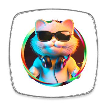 Katze Brille Turntable DJ Disco Club Kopfhörer - Viereckiger Kühlschrankmagnet - Weiß - Vorne