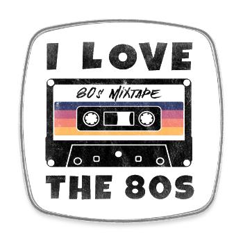 I Love The 80s 80s Music Cassette Mixtape - Square fridge magnet - white - Front
